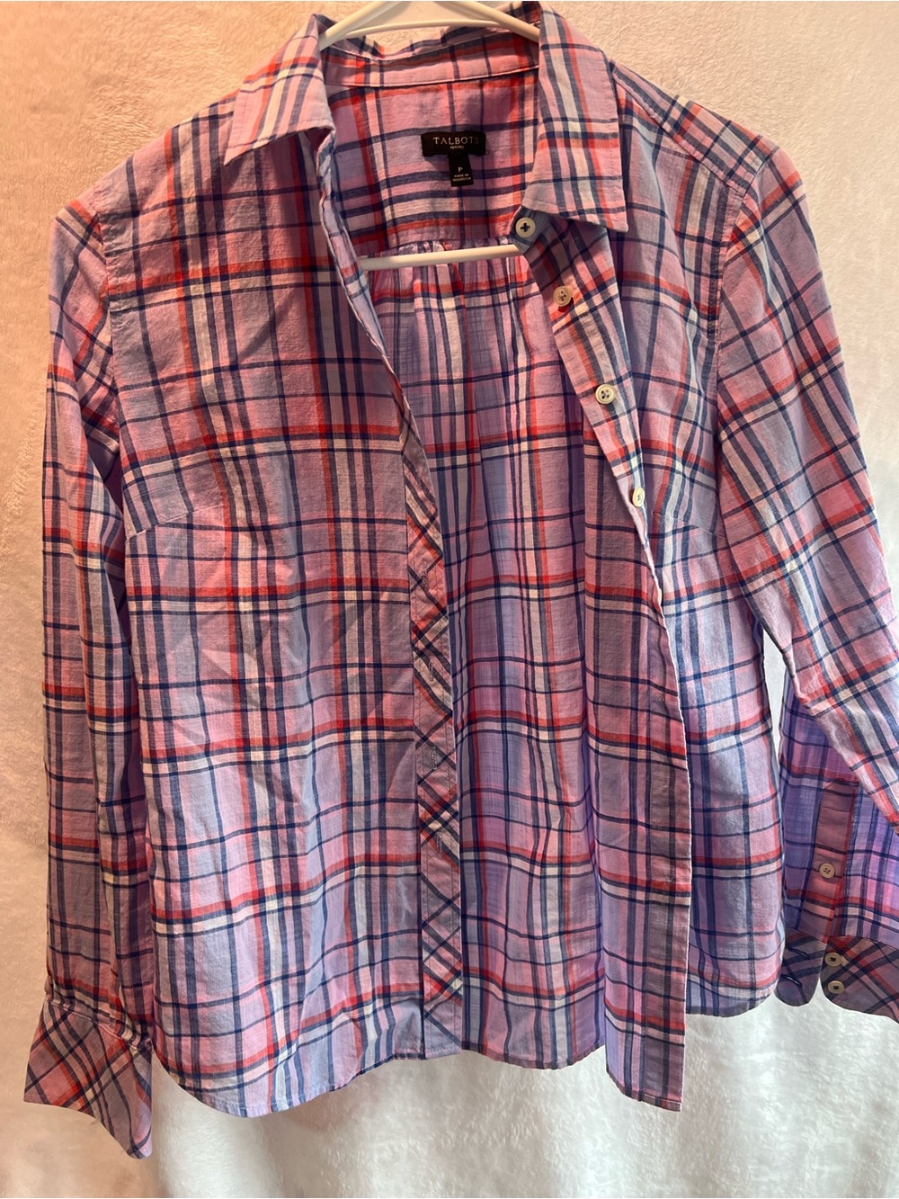 Talbots women’s petite Pink & Purple Plaid Button-Up Shirt